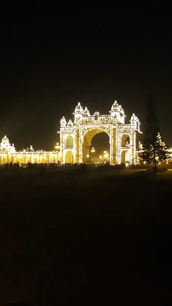 Mysore Palace lit up at night